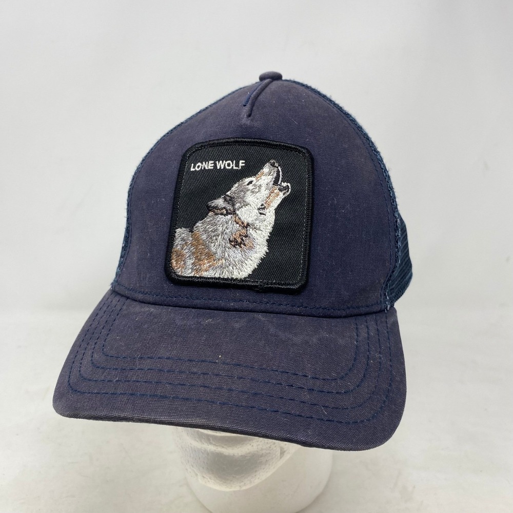 Goorin Bros Lone Wolf Animal Farm Navy Blue Trucker Hat Snapback Mesh Cap OSFM